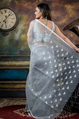 grey woven silk blend cotton zari work all seasons sarees