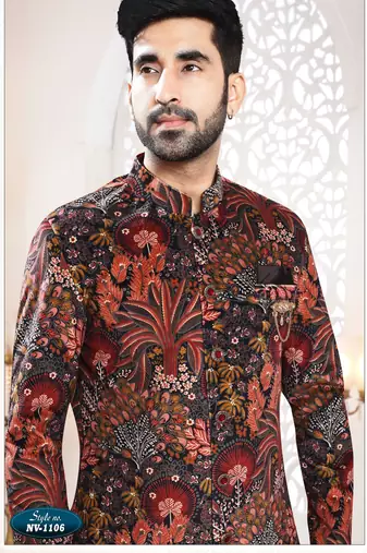Men's black  suede  - kurta set