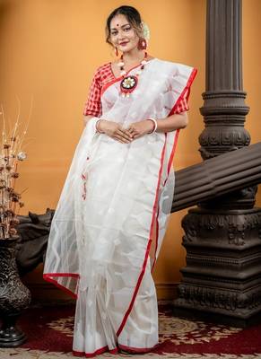 white woven silk blend cotton bengal handloom all seasons sarees 1