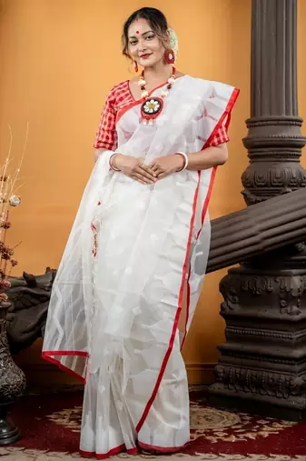 white woven silk blend cotton bengal handloom all seasons sarees