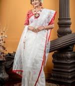 white woven silk blend cotton bengal handloom all seasons sarees