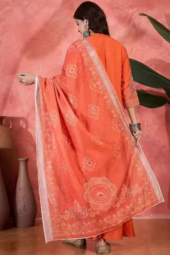 Orange chanderi silk embroidered readymade palazzo dress