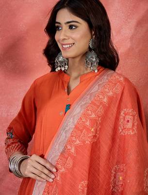 Orange chanderi silk embroidered readymade palazzo dress 3