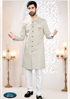 Men's golden woven jacquard self design in fabric kurta set 1