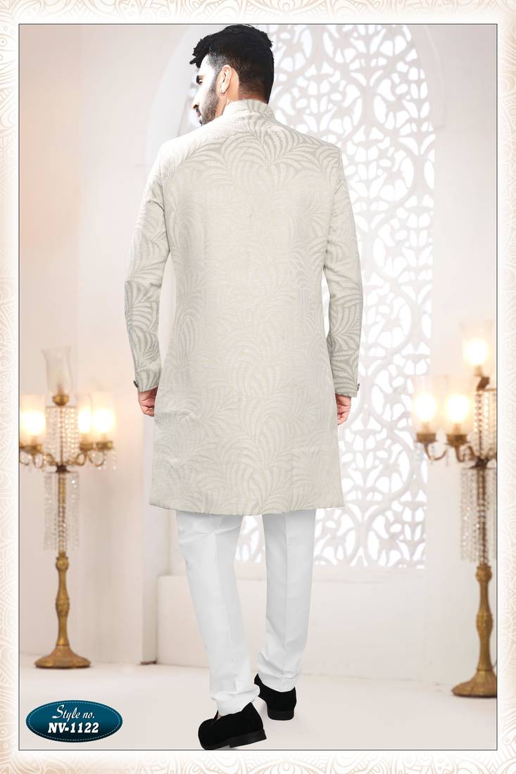Men's golden woven jacquard self design in fabric kurta set
