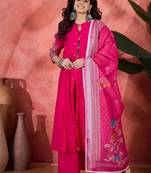 Pink chanderi silk embroidered readymade palazzo dress