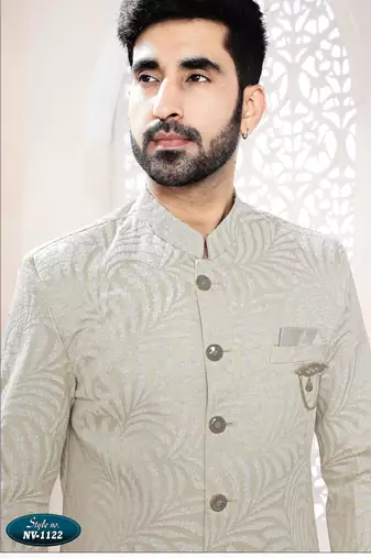 Men's golden woven jacquard self design in fabric kurta set
