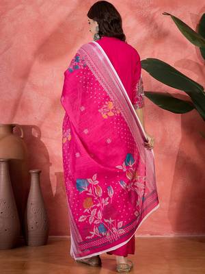 Pink chanderi silk embroidered readymade palazzo dress 2