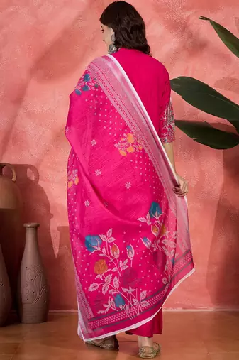 Pink chanderi silk embroidered readymade palazzo dress