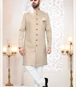 Men's golden woven jacquard self design in fabric kurta set