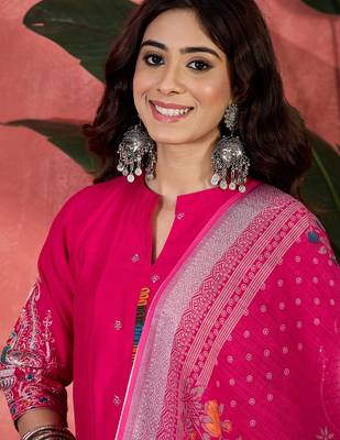 Pink chanderi silk embroidered readymade palazzo dress 3