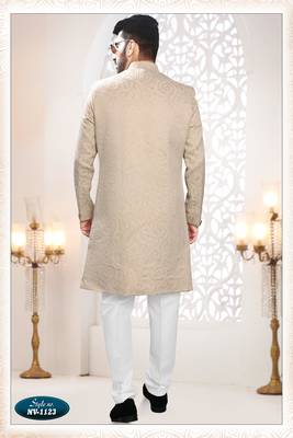Men's golden woven jacquard self design in fabric kurta set 2