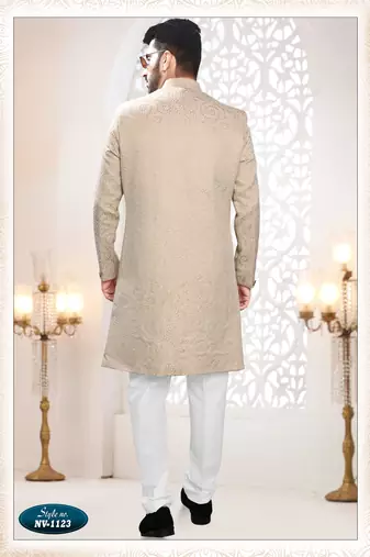 Men's golden woven jacquard self design in fabric kurta set