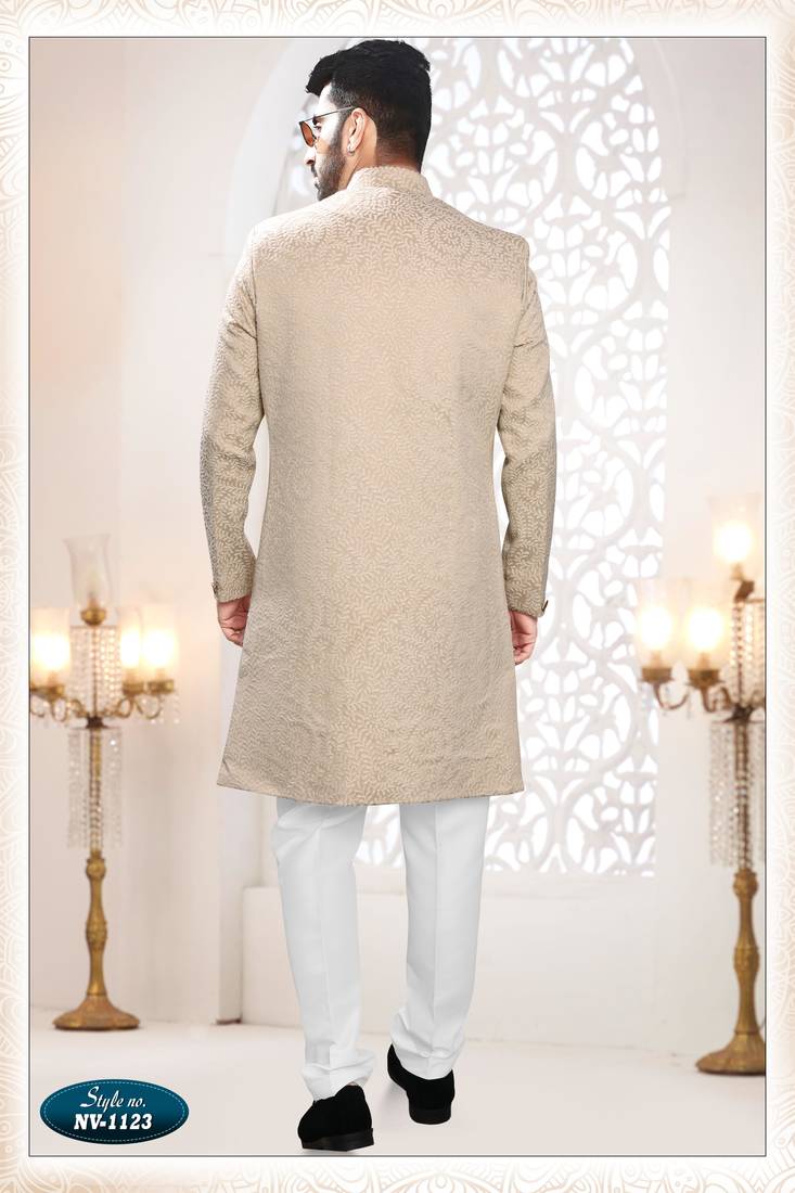 Men's golden woven jacquard self design in fabric kurta set