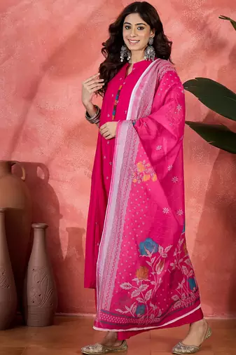 Pink chanderi silk embroidered readymade palazzo dress