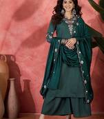 Green chanderi silk embroidered readymade palazzo dress