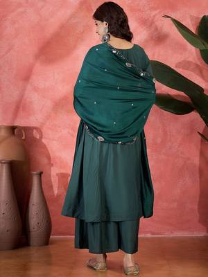 Green chanderi silk embroidered readymade palazzo dress 2