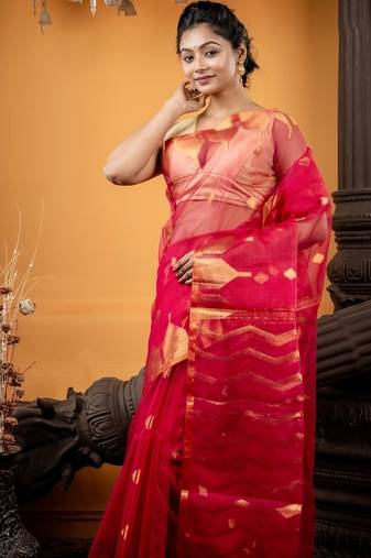 pink woven silk blend cotton zari work all seasons sarees