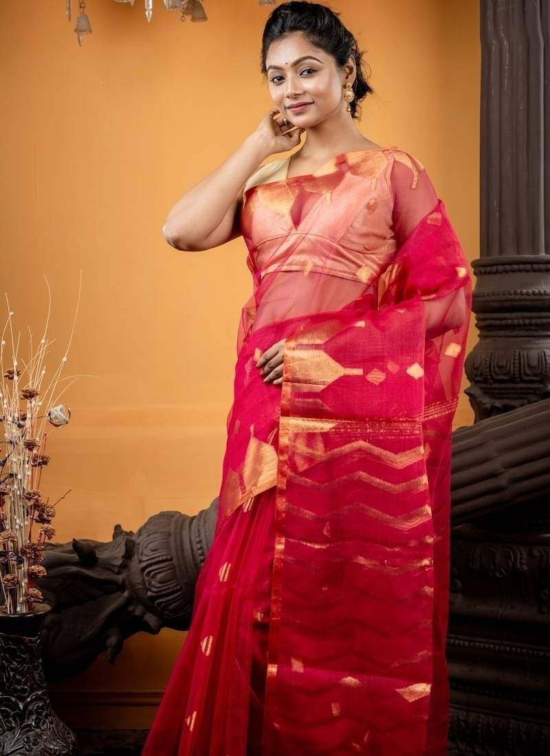 pink woven silk blend cotton zari work all seasons sarees