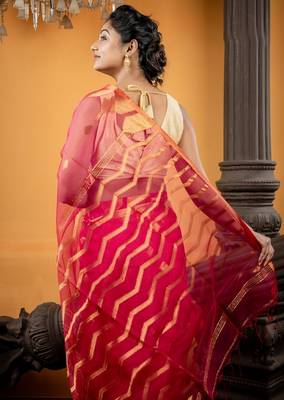 pink woven silk blend cotton zari work all seasons sarees 3