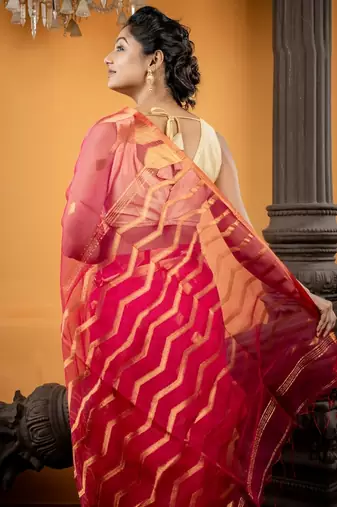 pink woven silk blend cotton zari work all seasons sarees