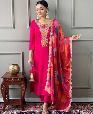Pink cotton embroidered salwar kameez 1