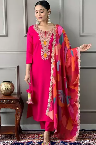 Pink cotton embroidered salwar kameez