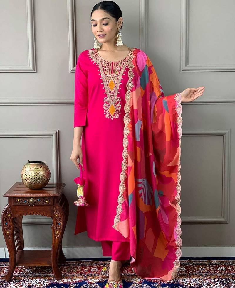 Pink cotton embroidered salwar kameez