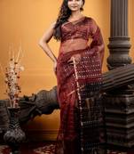 brown hand woven silk blend cotton bengal handloom all seasons sarees