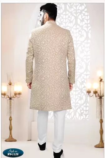 Men's gold woven jacquard self design in fabric kurta set
