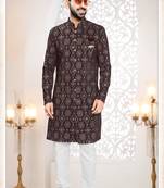 Men's maroon velvet all over  kurta set