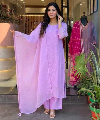Lavender georgette embroidered salwar kameez 1
