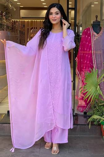 Lavender georgette embroidered salwar kameez