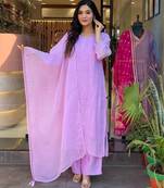 Lavender georgette embroidered salwar kameez