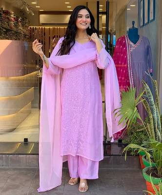 Lavender georgette embroidered salwar kameez 2