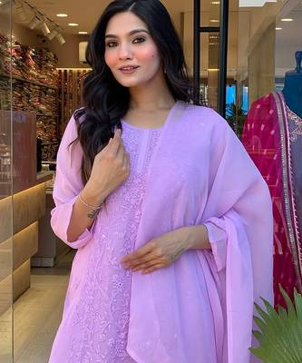 Lavender georgette embroidered salwar kameez 3