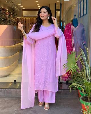 Lavender georgette embroidered salwar kameez 4