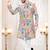 Men's cream linen self print design in fabricSherwani set