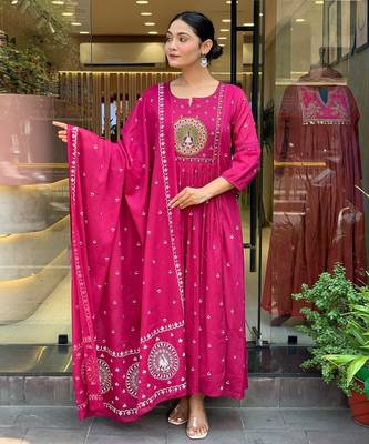Pink rayon embroidered salwar kameez 1