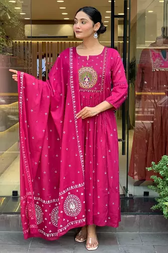 Pink rayon embroidered salwar kameez