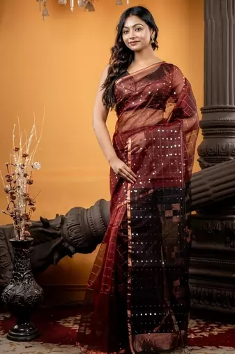 brown hand woven silk blend cotton bengal handloom all seasons sarees