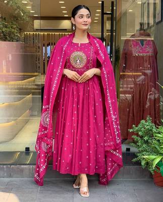 Pink rayon embroidered salwar kameez 2