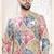 Men's cream linen self print design in fabricSherwani set