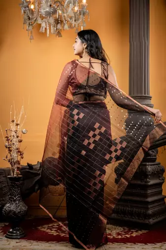 brown hand woven silk blend cotton bengal handloom all seasons sarees