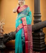 green hand woven silk blend cotton zari work all seasons sarees