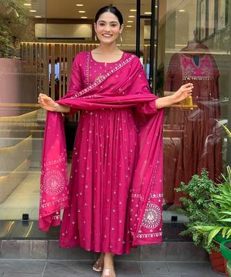 Pink rayon embroidered salwar kameez 4