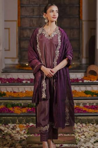 Purple shimmer embroidered salwar kameez