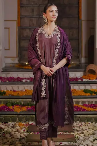 Purple shimmer embroidered salwar kameez