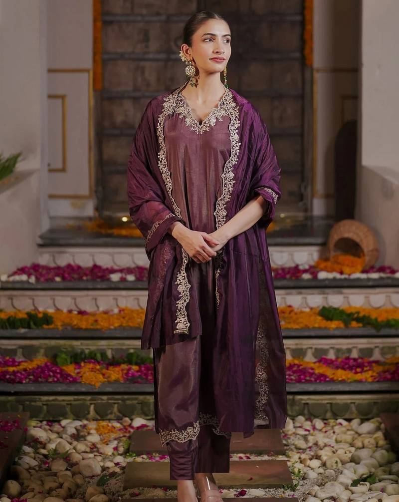 Purple shimmer embroidered salwar kameez