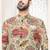 Men's beige linen self print design in fabricSherwani set